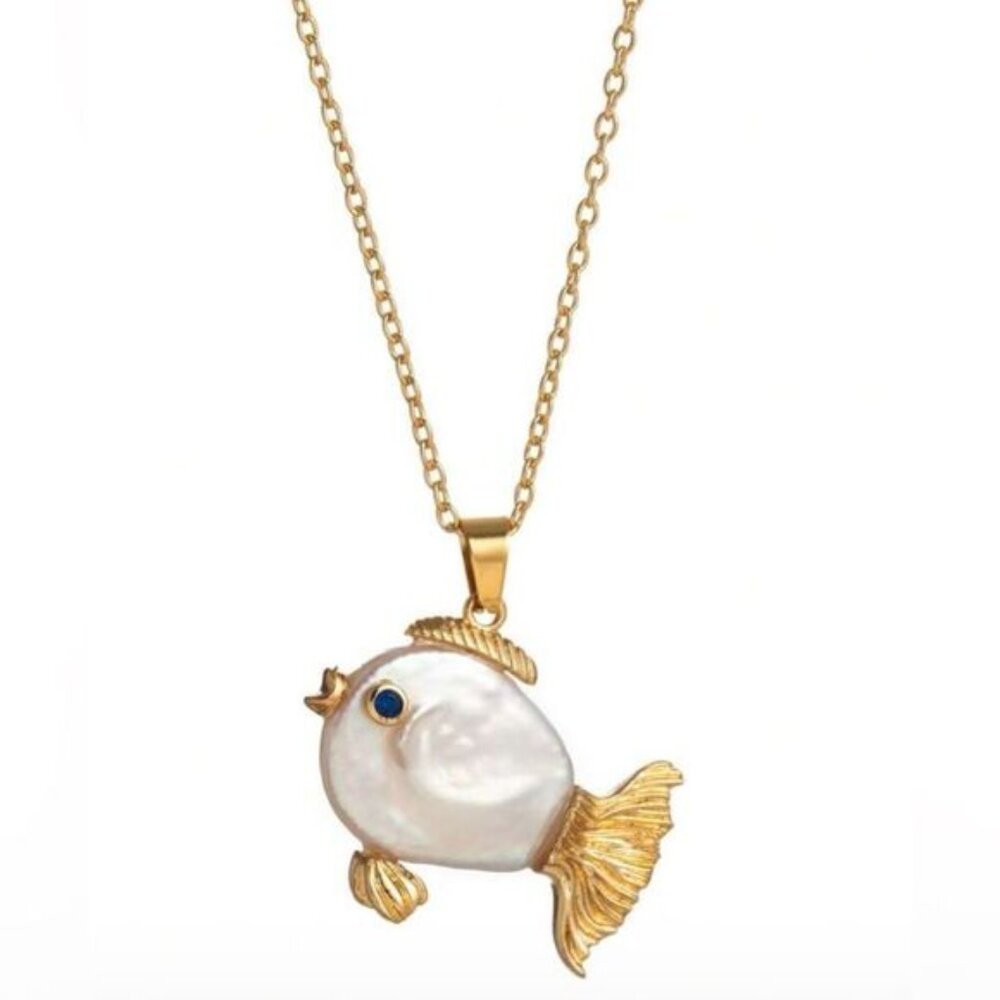 Gold Fish Pendant Necklace Q114 - Picture 1 of 5